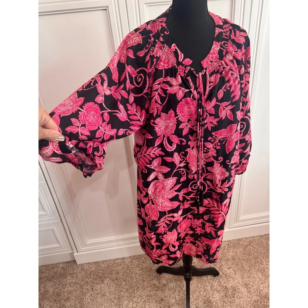 Johnny Was Black Pink Floral Tunic Dress XL W34525-4 - Picture 4 of 7